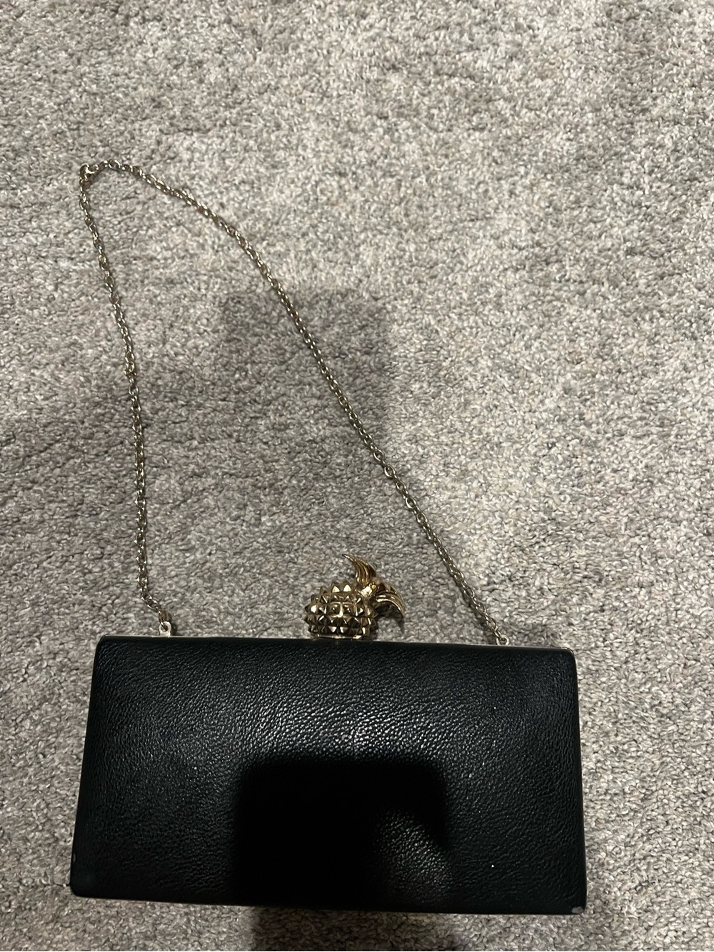 INC International Concepts Black Clutch with Gold Pineapple Clasp and Chain